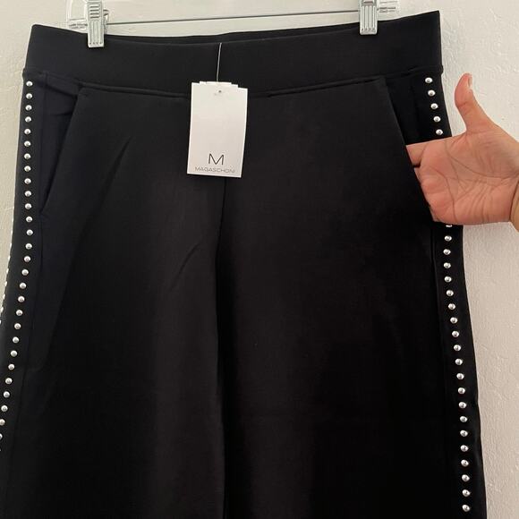 Magaschoni Studded Wide Leg Pants Women's L Pull-On Pockets Quiet Luxury NWT - Picture 4 of 9